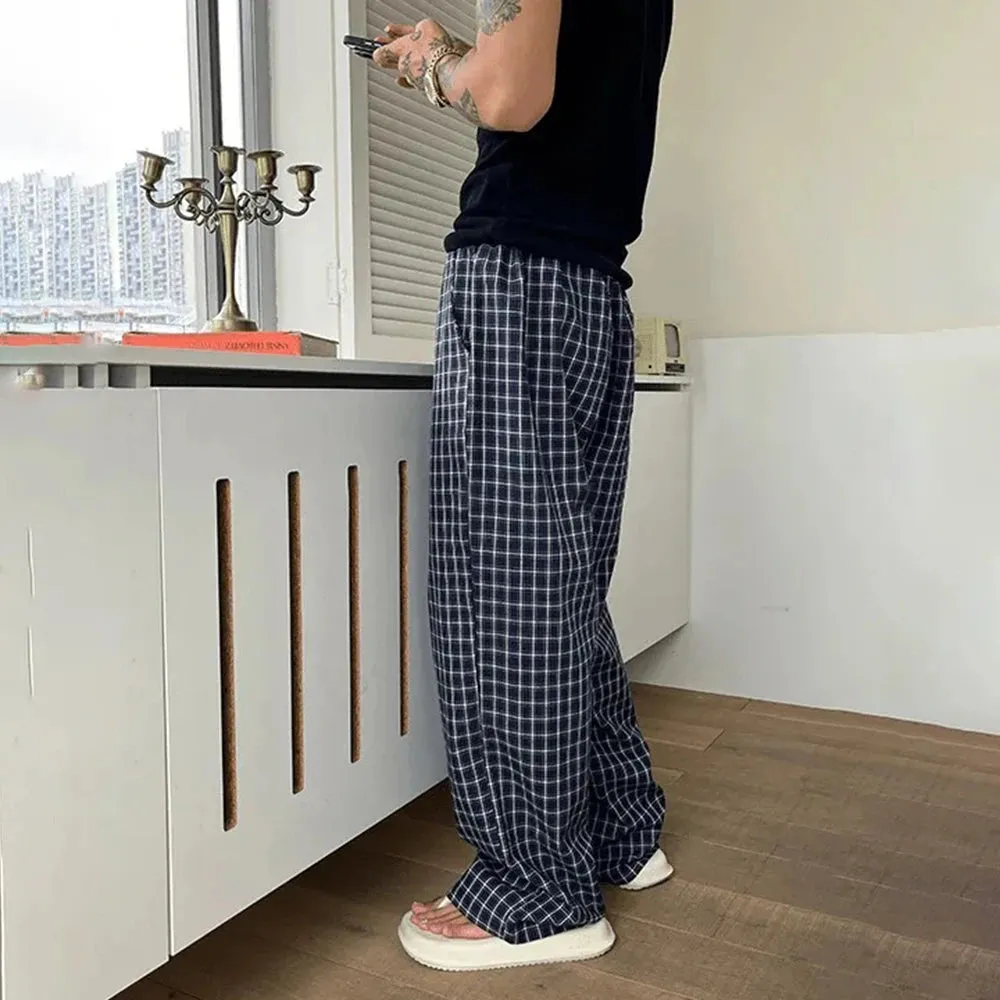 WIAOFELLAS  -  Mens Ins Trendy Checkered Restaurant Kitchen Chef Pants Autumn Hawaiian Casual Vintage Button Placket Pants Unisex Clothing