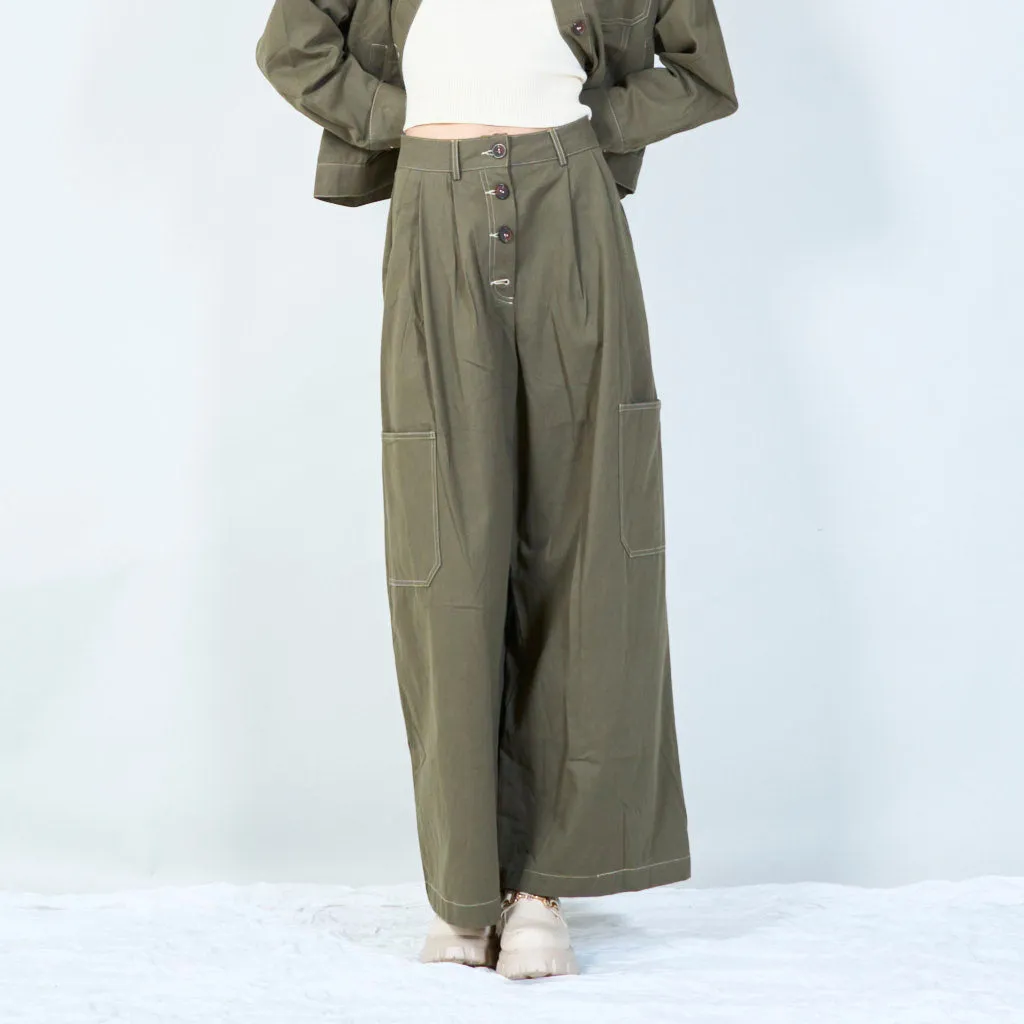 Wide-leg trousers with button front wholesale