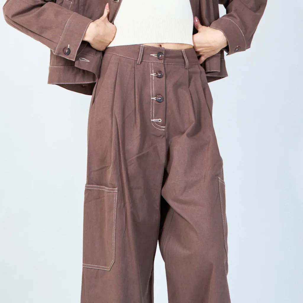 Wide-leg trousers with button front wholesale