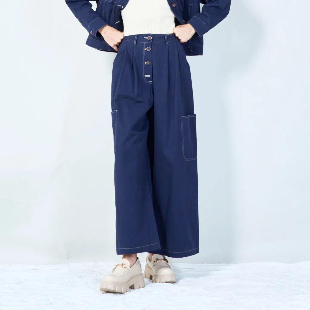 Wide-leg trousers with button front wholesale