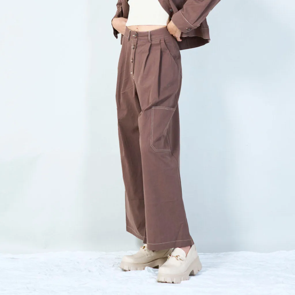 Wide-leg trousers with button front wholesale