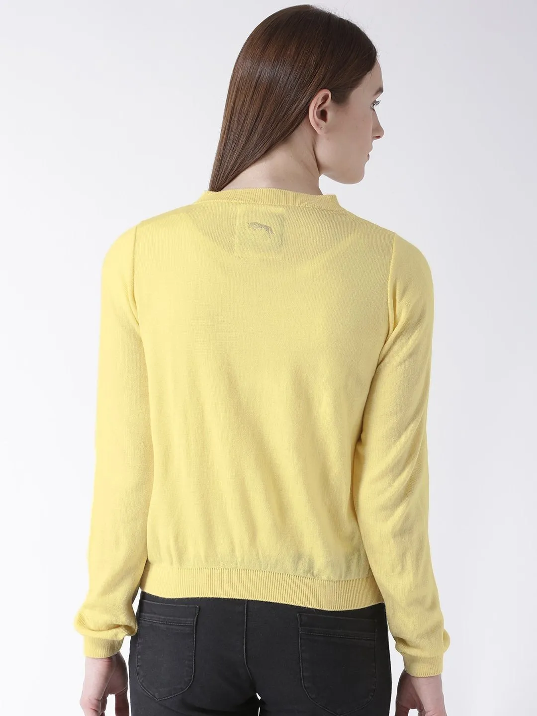 Women Cotton Casual Long Sleeve  Yellow Winter Sweaters