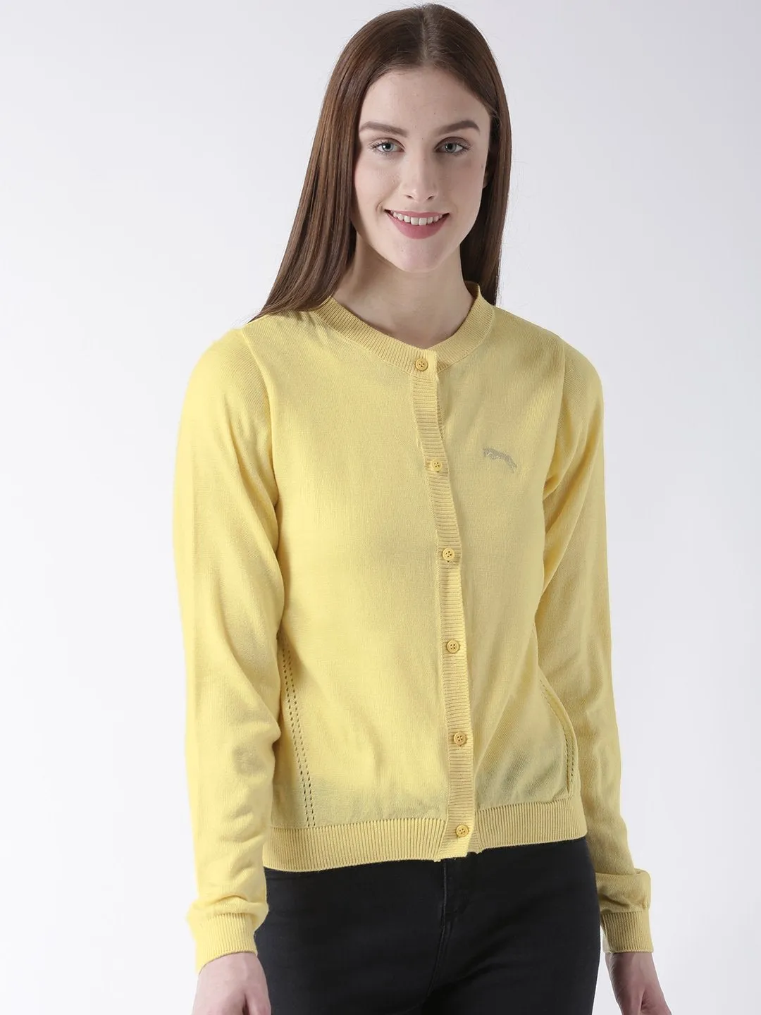 Women Cotton Casual Long Sleeve  Yellow Winter Sweaters