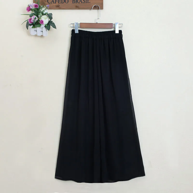 Women Wide Leg Chiffon High Waist Long Pants Trendy Loose Short Culottes