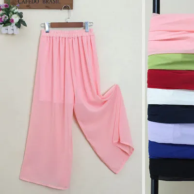 Women Wide Leg Chiffon High Waist Long Pants Trendy Loose Short Culottes