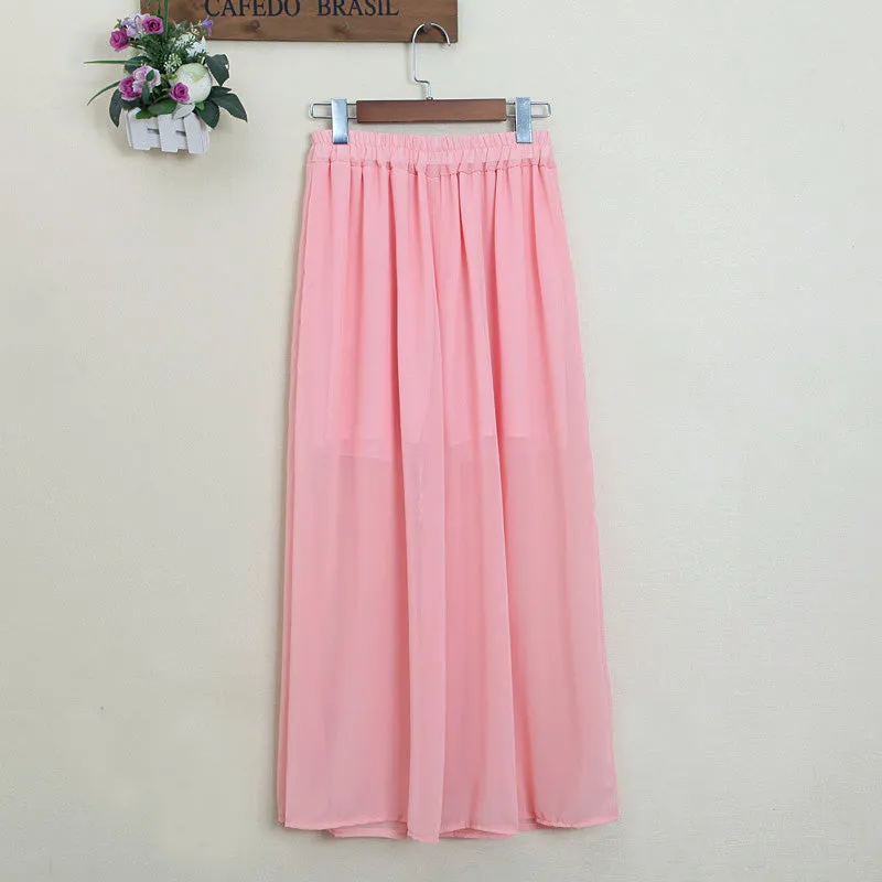 Women Wide Leg Chiffon High Waist Long Pants Trendy Loose Short Culottes