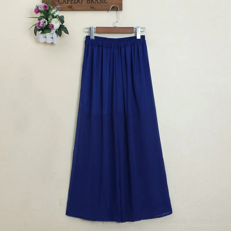 Women Wide Leg Chiffon High Waist Long Pants Trendy Loose Short Culottes