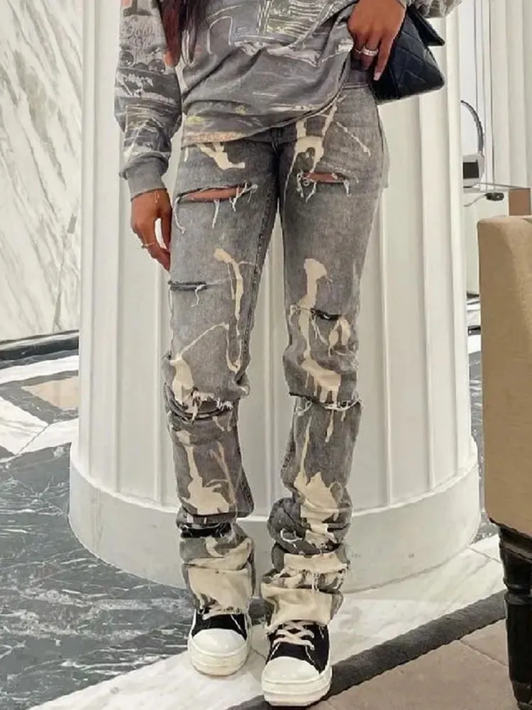 Y2K paint splash print Stacked Pants